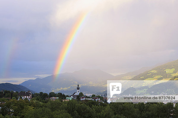 Rainbow over the Inn Valley  Hall  Tyrol  Austria