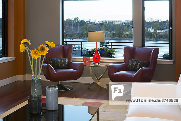 Vereinigte Staaten von Amerika USA Lifestyle Zimmer Fluss Ansicht Portland Wohnzimmer modern Oregon