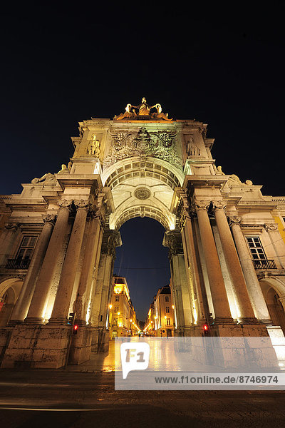 Lissabon  Hauptstadt  beleuchtet  Nacht  Arco  Augusta  Baixa  Portugal