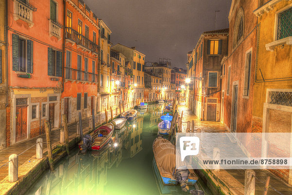 architecture atmospheric boats buildings canal houses Italy mood night nobody outdoors rows of houses travel photography Veneto Region Venice waterway