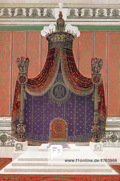 Napoleons Kaiserthron  Design von Pierre François Léonard Fontaine  historische Illustration