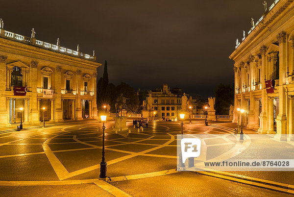 Palace of the Conservators and Palazzo Nuovo  Piazza del Campidoglio  Capitoline Hill  at night  Rome  Lazio  Italy