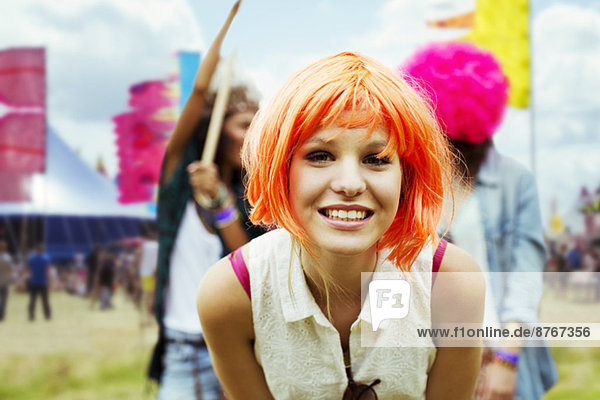 Portrait of woman in wig at music festival
