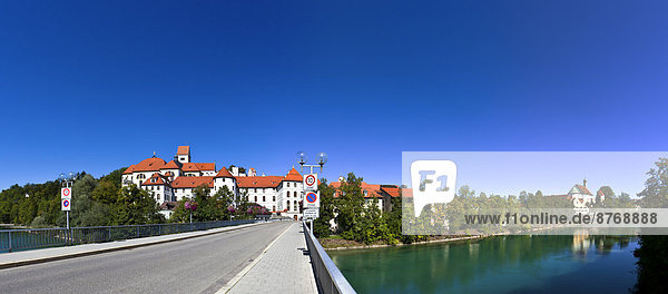 Germany  Bavaria  Fuessen  View of St Mang's Abbey at Lech river