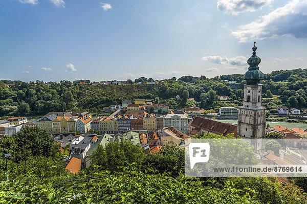 Germany Bavaria Burghausen Cityscape with parish church St.Jakob