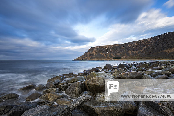 Scandinavia  Norway  Lofoten  rocks and waves at the coastline of Unstad