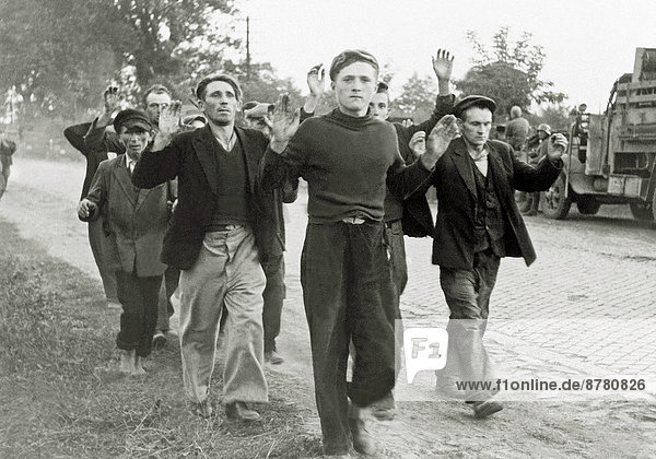 WW II  historical  war  world war  second world war  Poland  civilian  prisoner of war  POW  raised  hands  street  invasion  Polish  September  1939  German  invasion