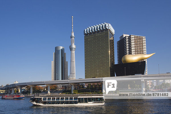 Skyline  Skylines  Reise  Großstadt  Tokyo  Hauptstadt  Boot  Architektur  Turm  bunt  Fluss  Tourismus  Sumida  Asakusa  Asien  Ortsteil  Japan