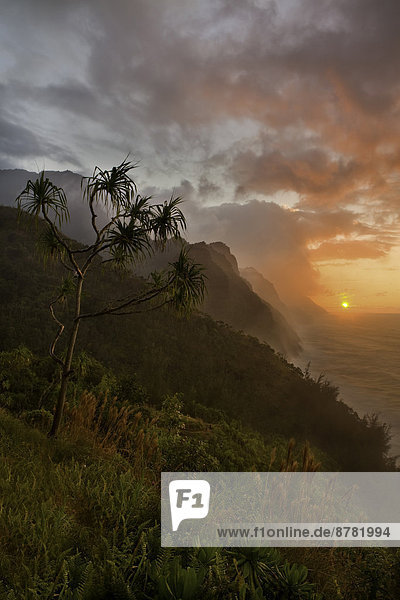 The Napali coast at sunset on the island of Kauai Hawaii. USA