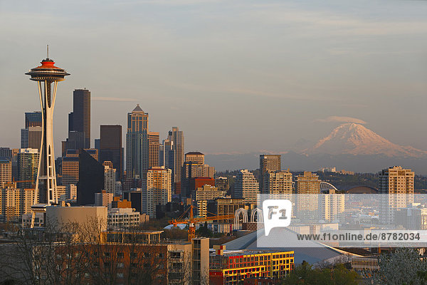 The Seattle skyline at sunset. Seattle  Washington. USA