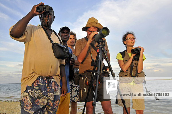 Africa  Mozambique  Quirimbas national Park  birdwatchers with optic equipment                                                                                                                          