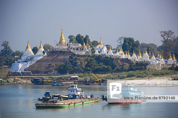 Myanmar  Burma  Asia  Sagaing  architecture  boats  city  colourful  stupas  famous  golden  hill  pagodas  religion  river  skyline  touristic  travel