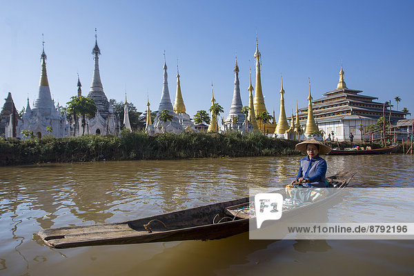 Inle  Iwama  City  Myanmar  Burma  Asia  boat  canal  colourful  floating market  lake  skyline  stupas  touristic  travel