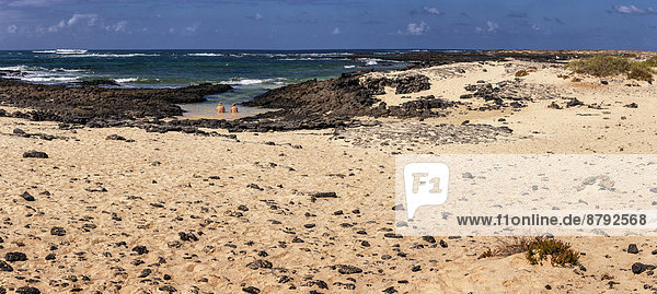 Spain  Europe  Fuerteventura  Canary Islands  El Cotillo  Rocky  coast  bays  landscape  water  summer  beach  sea  people