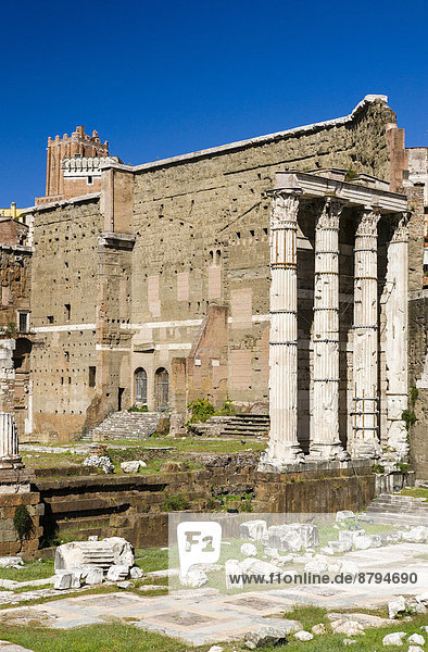 Tempel des Mars Ultor  Augustusforum  Foro di Augusto  Kaiserforen  hinten Torre del Grillo  Torre delle Milizie  Rom  Latium  Italien