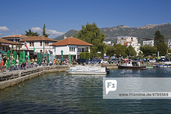 Hafen Ufer See Boot vertäut Mazedonien