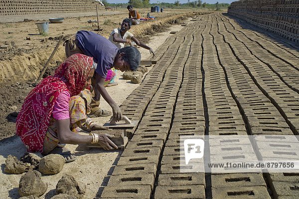 Produktion Ziegelstein Indianer Form Formen Fabrikgebäude Lehm Schlamm Rajasthan
