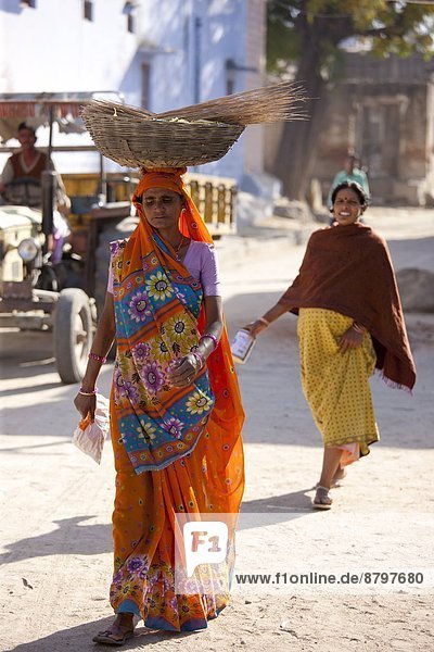 Getreide  Frau  tragen  Nutzpflanze  Dorf  Indianer  jung  Rajasthan