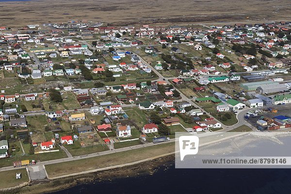 Dach Gebäude bunt Ansicht Luftbild Fernsehantenne Falklandinseln Südamerika