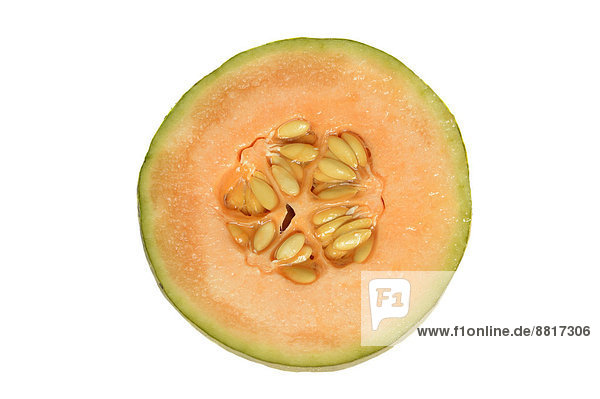 Zuckermelone oder Honigmelone (Cucumis melo)  halbierte Frucht