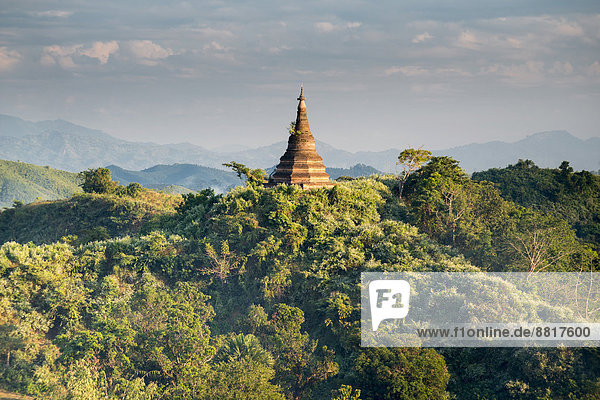 A pagoda is surrounded by trees  Mrauk U  Sittwe District  Rakhine State  Myanmar