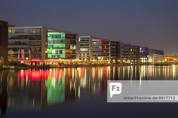Office buildings and restaurants  Innenhafen  Inner Harbour  Duisburg  Ruhr Area  North Rhine-Westphalia  Germany