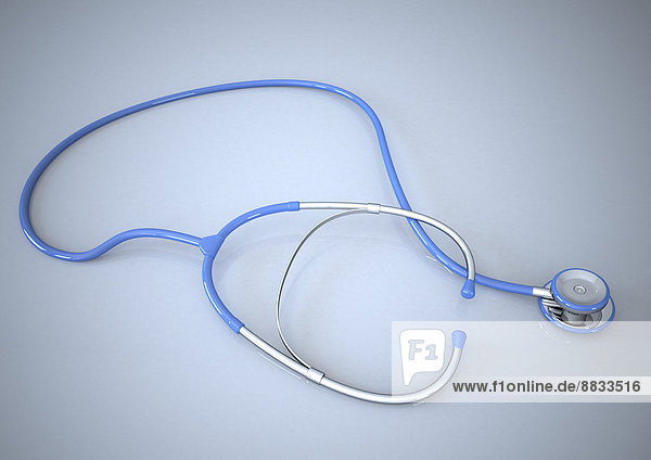 Blue stethoscope in front of grey background 3d rendering