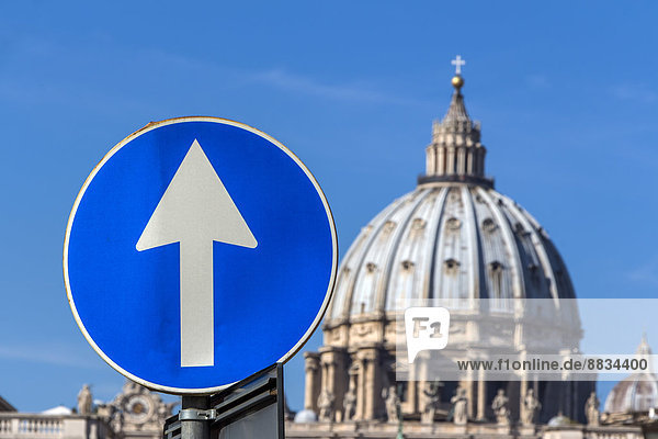 Italy  Rome  Road sign in front of St. Peter's Basilica