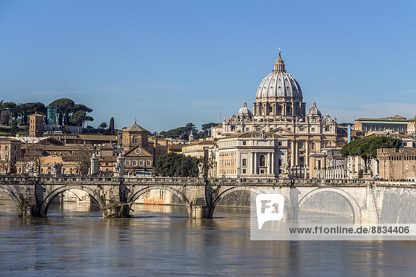 Italy  Rome  St. Peter's Basilica seen from Ponte Sant'Angelo