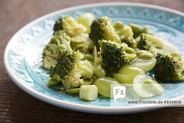Broccoli  Fava Bean and Grape Salad