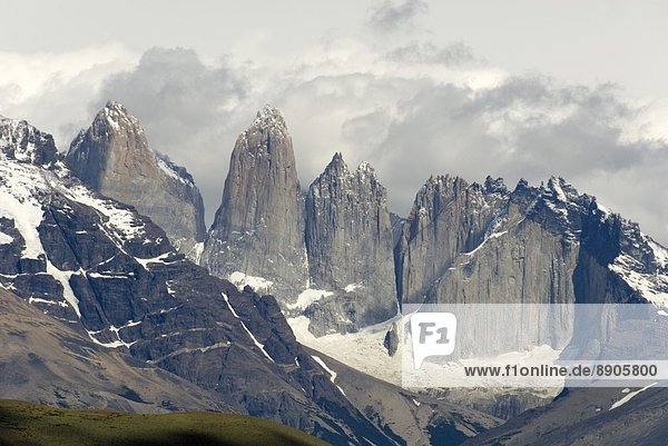 Torres del Paine  east faces of the granite towers  Torres del Paine National Park  Patagonia  Chile  South America