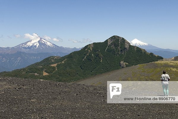 Cerro Puntiagudo and Volcan Osorno  seen from Volcan Casablanca  Antillanca  Puyehue National Park  Lakes District  southern Chile  South America