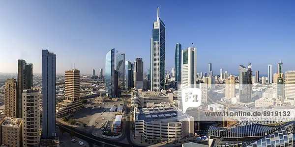 Skyline Skylines Großstadt Ansicht Erhöhte Ansicht Aufsicht Mittelpunkt heben Naher Osten Business Ortsteil Kuwait modern