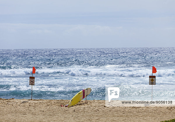 Strand mit Surfbrett auf Hawaii  Big Island  USA