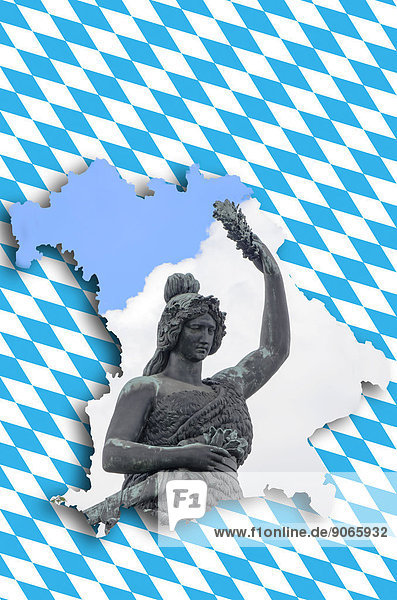 Umriss von Bayern mit Bavaria und Rautenflagge