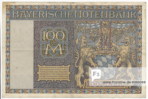 Alter Geldschein  100 Mark  Rückseite  Bayerische Notenbank von 1922