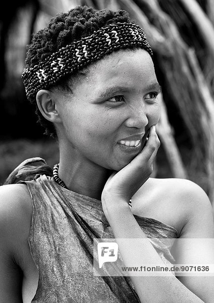 Bushman Woman With Beaded Traditional Headdress  Tsumkwe  Namibia  Tsumkwe  Namibia.