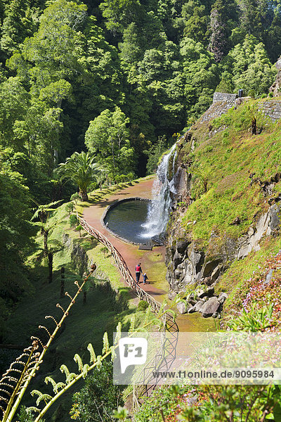Portugal  Azores Sao Miguel  Waterfall at Parque National da Ribeira dos Caldeiroes
