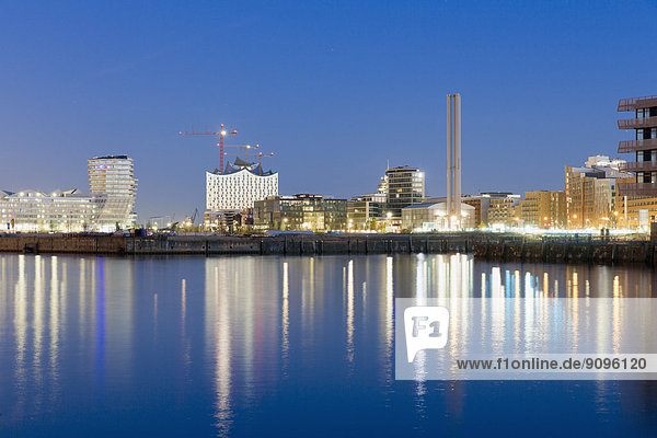 Germany  Hamburg  Hafencity with Elbphilharmonie at night