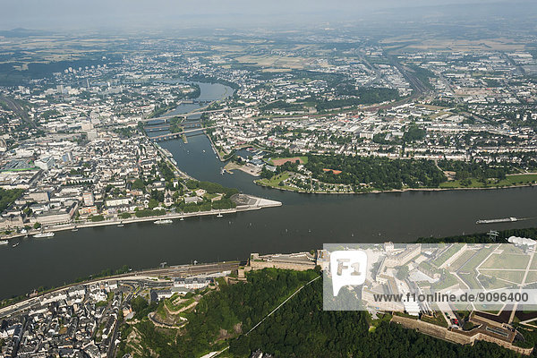 Deutschland  Rheinland-Pfalz  Koblenz  Luftbild Deutsches Eck mit Festung Ehrenbreitstein