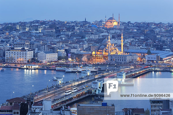 Turkey  Istanbul  View from Galata-Tower to Galata bridge and New Mosque in the evening