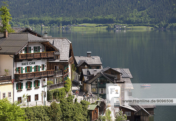 Austria  Upper Austria  Salzkammergut  Hallstatt  Houses and Lake Hallstaetter See