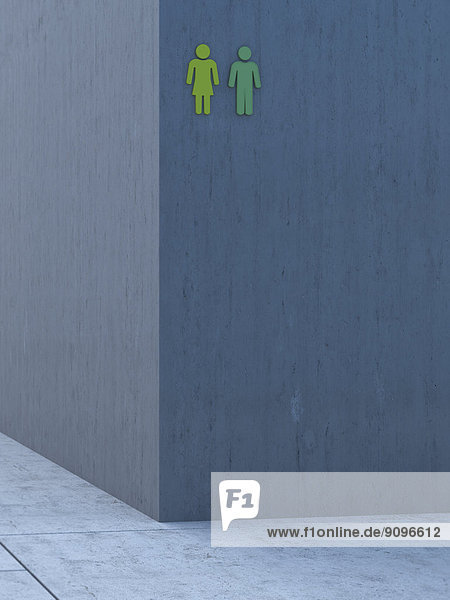 Zwei grüne Symbole auf grauer Betonwand  3D-Rendering