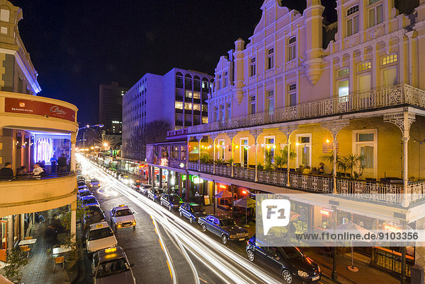 Victorian houses  light trails in Long Street  at night  Cape Town  Western Cape  South Africa