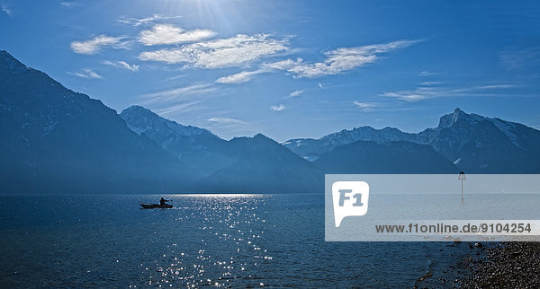 Fishing boat on Traunsee Lake  Traunstein  Salzkammergut  Upper Austria  Austria