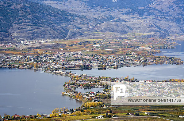 Town of Osoyoos with Osoyoos Lake. Okanagan Valley of British Columbia  Canada.
