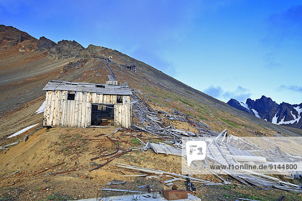 Old buildings at historic Red Rose mine site  Kitseguecla  British Columbia  Canada