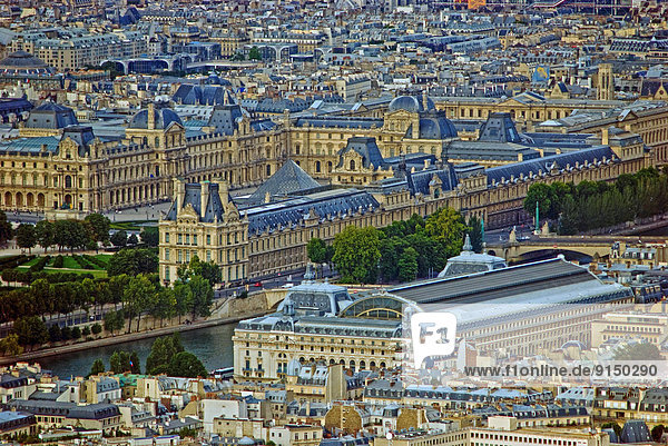 Paris  Hauptstadt  Ansicht  Eiffelturm  Louvre