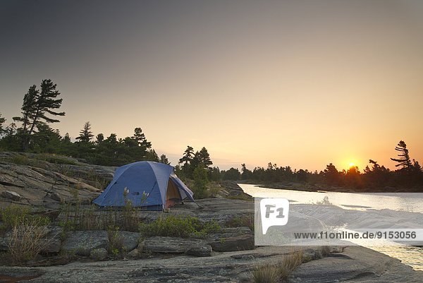Camping on the rock  Georgian Bay near Britt  Ontario