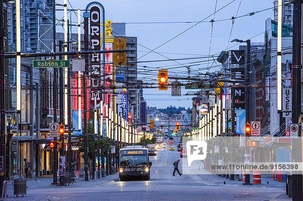 Early morning on Granville Street  Vancouver  British Columbia  Canada